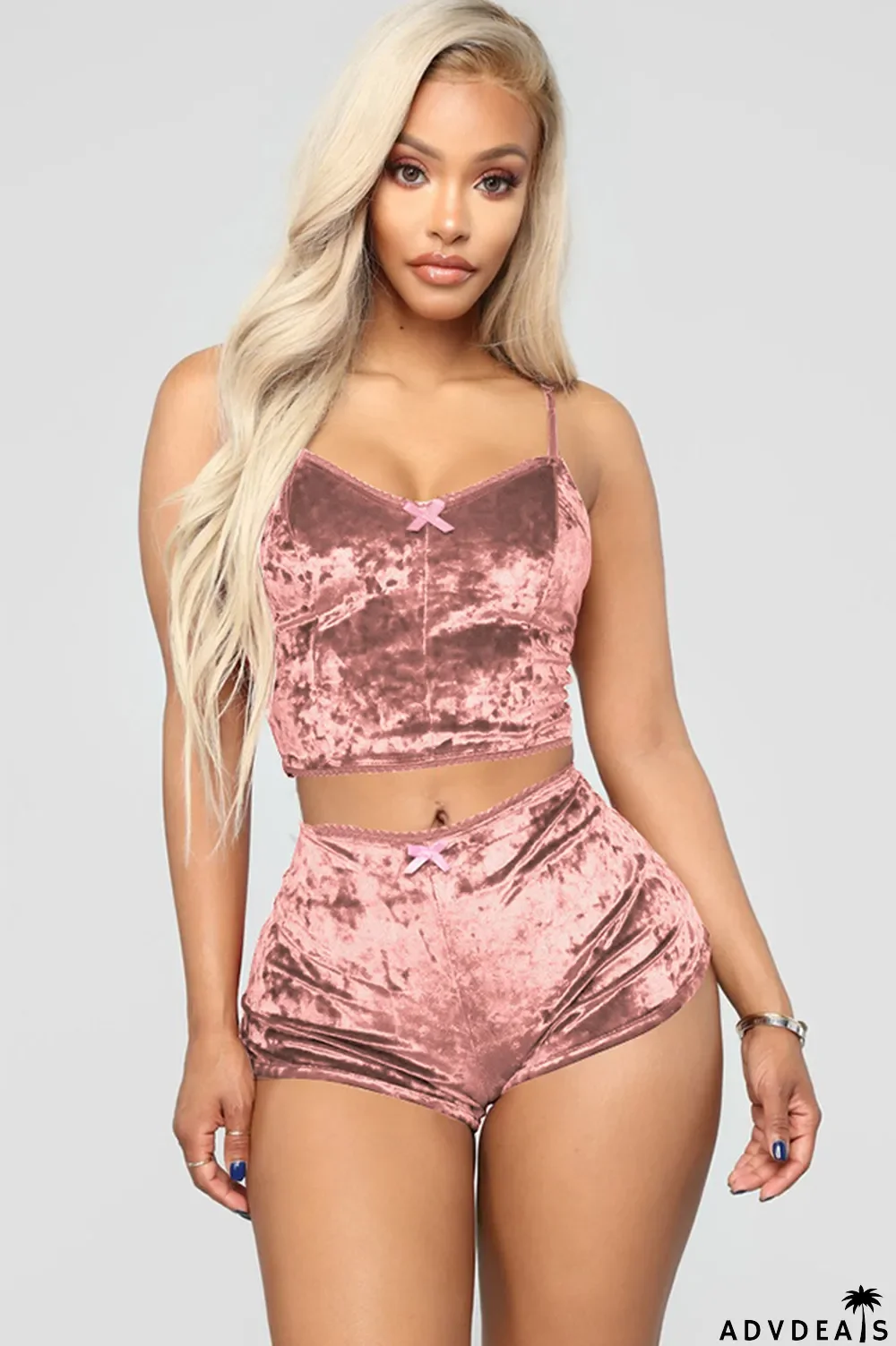 Red bean paste Polyester Sexy Solid Two Piece Suits Straight Sleeveless