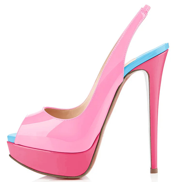 Pink Patent Leather Peep Toe Slingback Stiletto Pumps Vdcoo