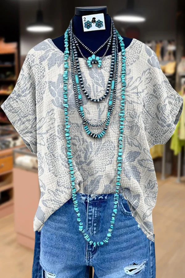 Lace Floral Print Dolman Sleeve Top