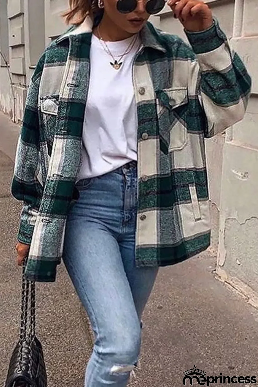 Long Sleeve Casual Plaid Lapel Coat