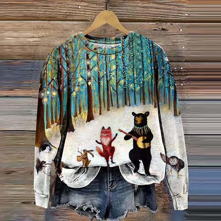 Comstylish Forest Festivities Print Casual Sweatshirt