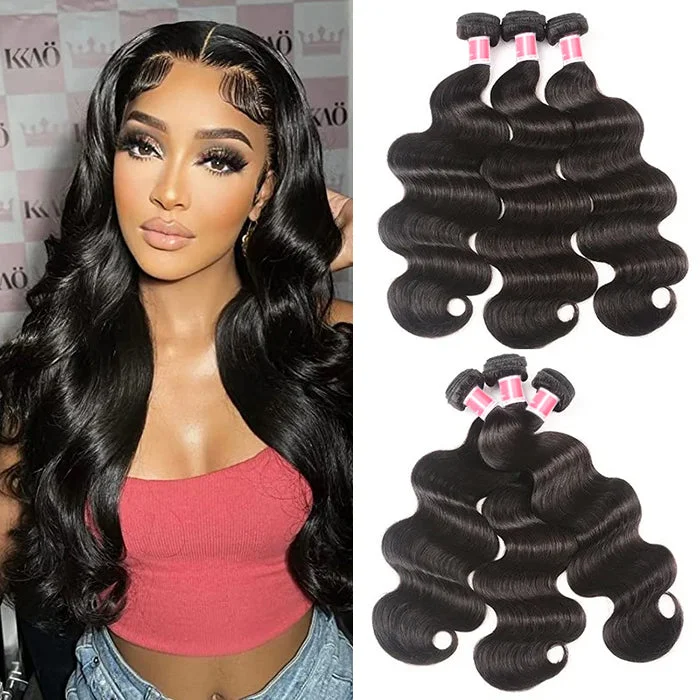 Brazilian Body Wave 3 Bundles 12A Unprocessed Virgin Human Hair Weave Natural Black Color Herekoko Hair