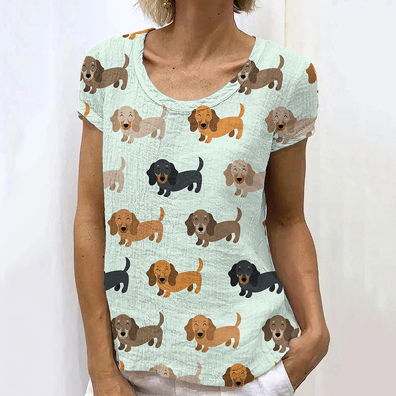 Vintage Cute Dachshund Women's Linen T-shirt elevenforest