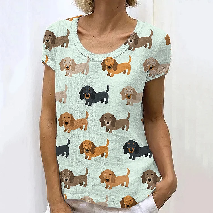 Vintage Cute Dachshund Women's Linen T-shirt