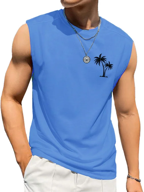 Hawaiian Beach Casual Coconut Print Sleeveless Vest