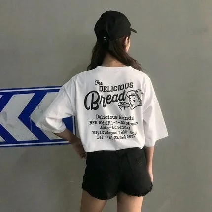 Summer Cute letter printing T-shirt korean Style Short Sleeve tee Tops harajuku Kawaii Loose yellow long tshirt Women's T-shirts