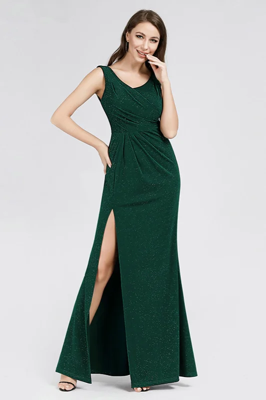 Stunning Green Sequins Split Long Evening Prom Dress