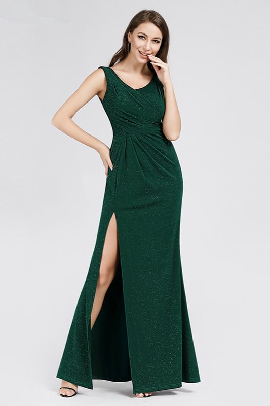 Bellasprom Green Split Long Evening Prom Dress Sequins