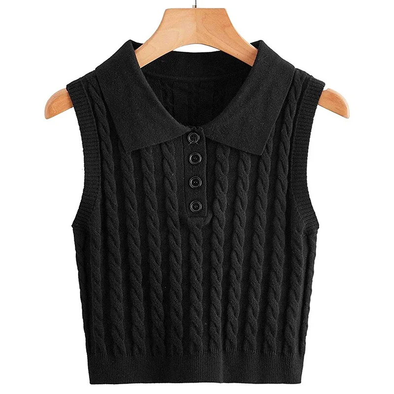 Wongn Wongn Sweater Women's Knitted Vest Twisted Flower Sleeveless Collar Button Cover Small Vest