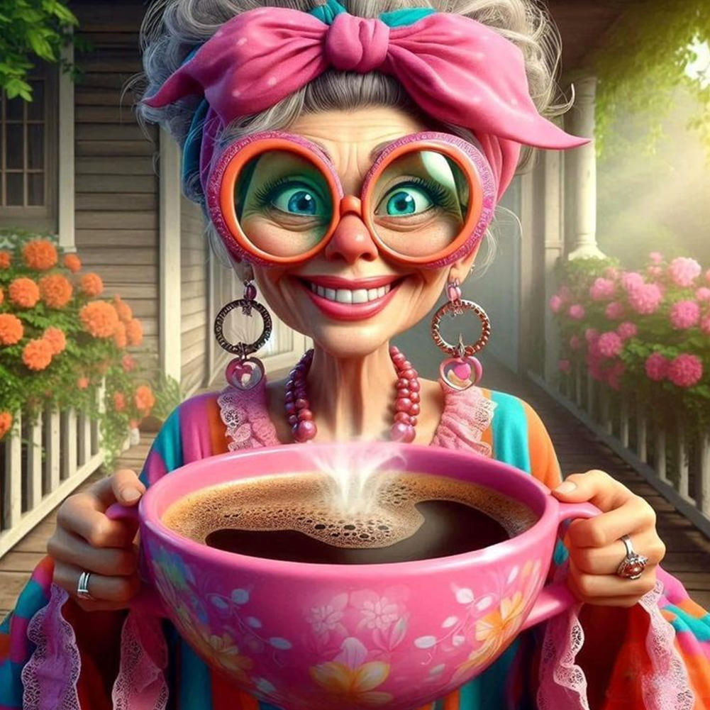 Coffee Grandma 40*40cm(canvas) full round drill diamond painting