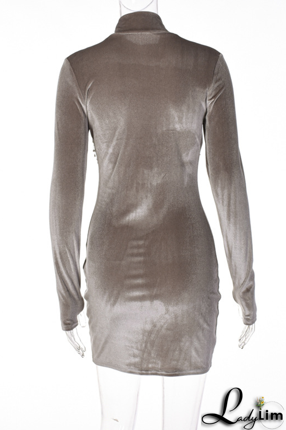 Rose Red Sexy Solid Rhinestone Half A Turtleneck Pencil Skirt Dresses