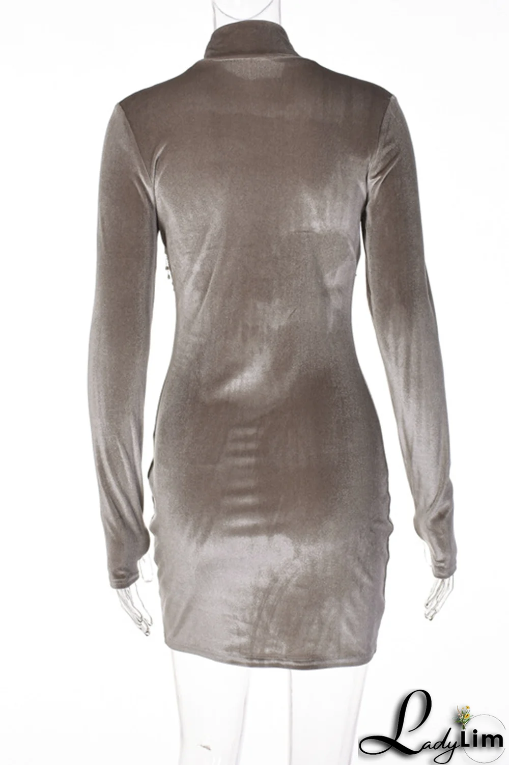 Rose Red Sexy Solid Rhinestone Half A Turtleneck Pencil Skirt Dresses