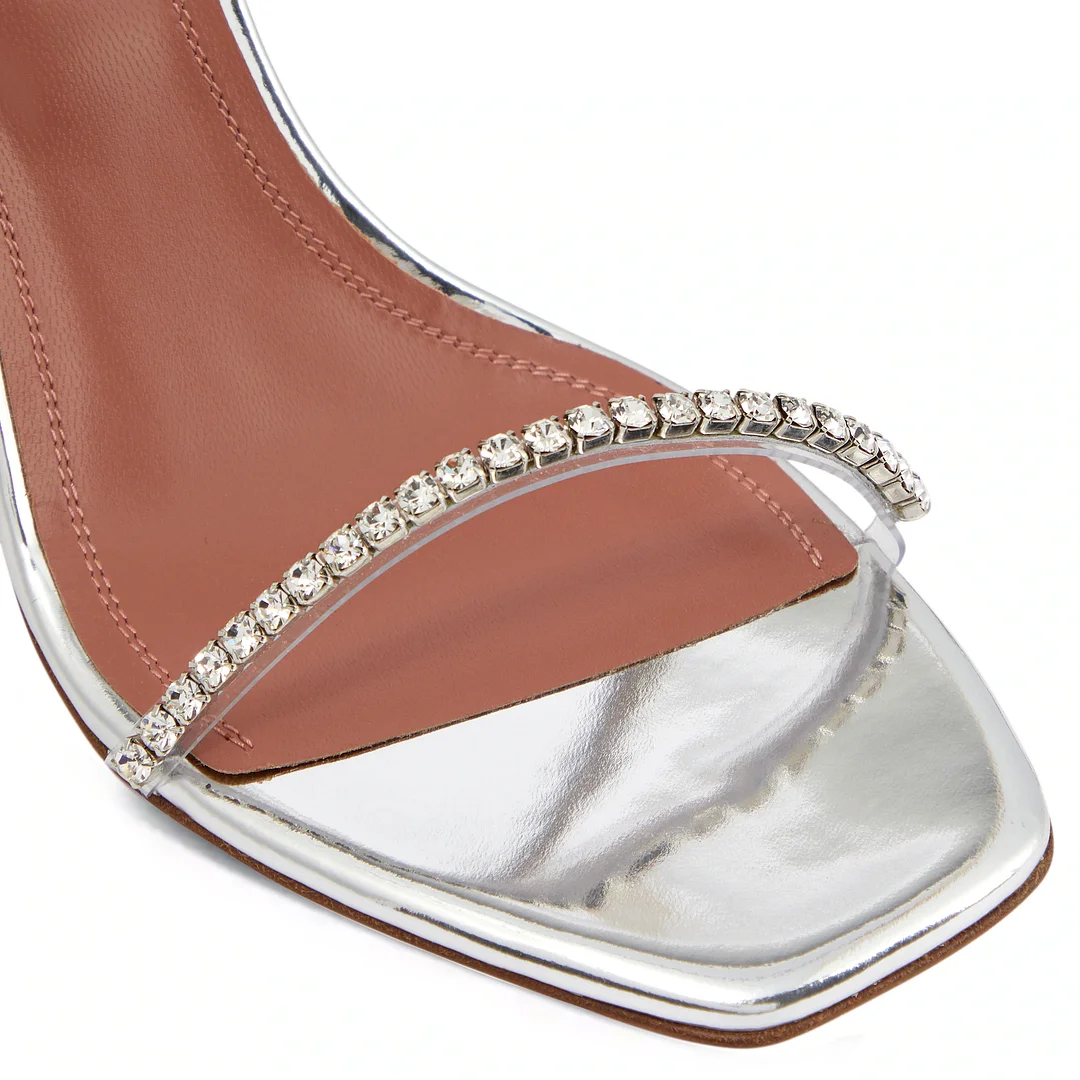 95mm Heeled Sandals for Women Square Toe Two Strap Party Wedding Matte Heels