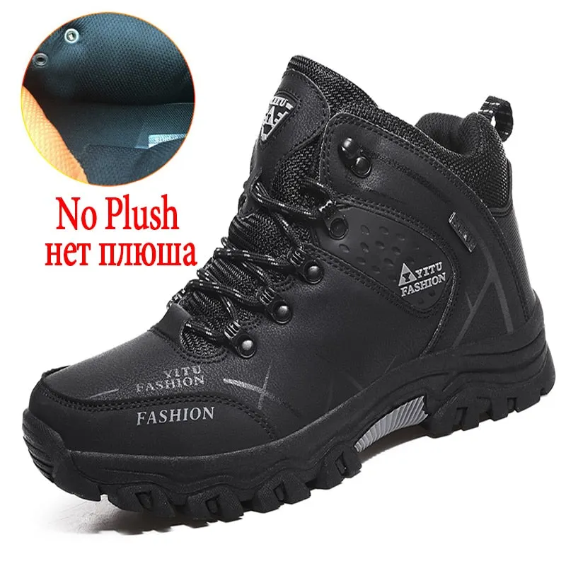 Brand Men's Snow Boots Winter Plush Warm Mens Ankle Boots Waterproof Leather Sneakers Outdoor Male Hiking Boots Work Shoes 39-47