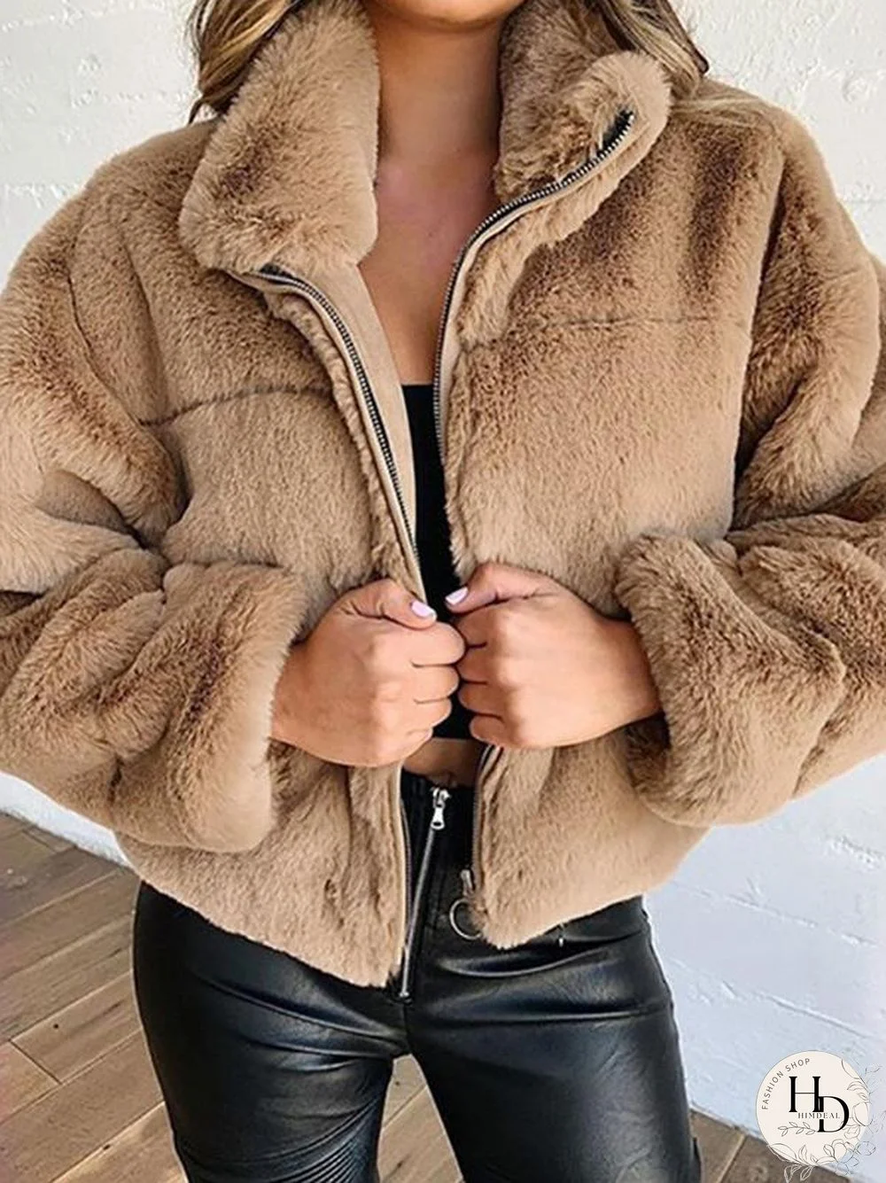 Women's Coats Faux Fur Zip Cardigan Plush Coat