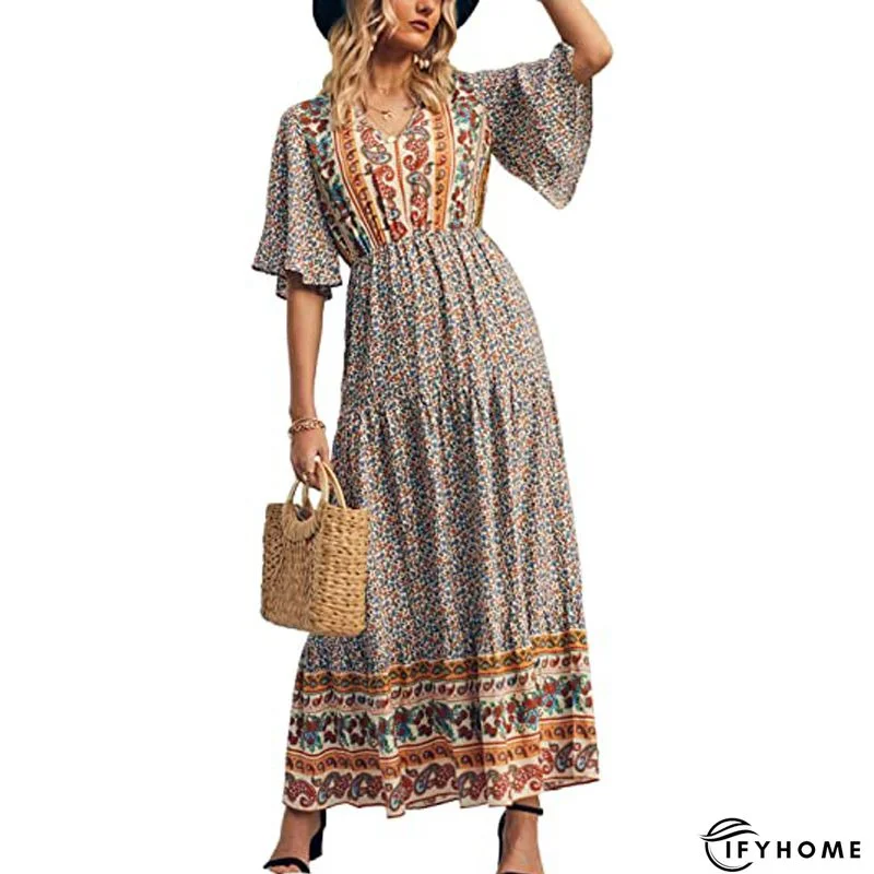 Women Vintage Boho V Neck Summer Weaving Dress | IFYHOME