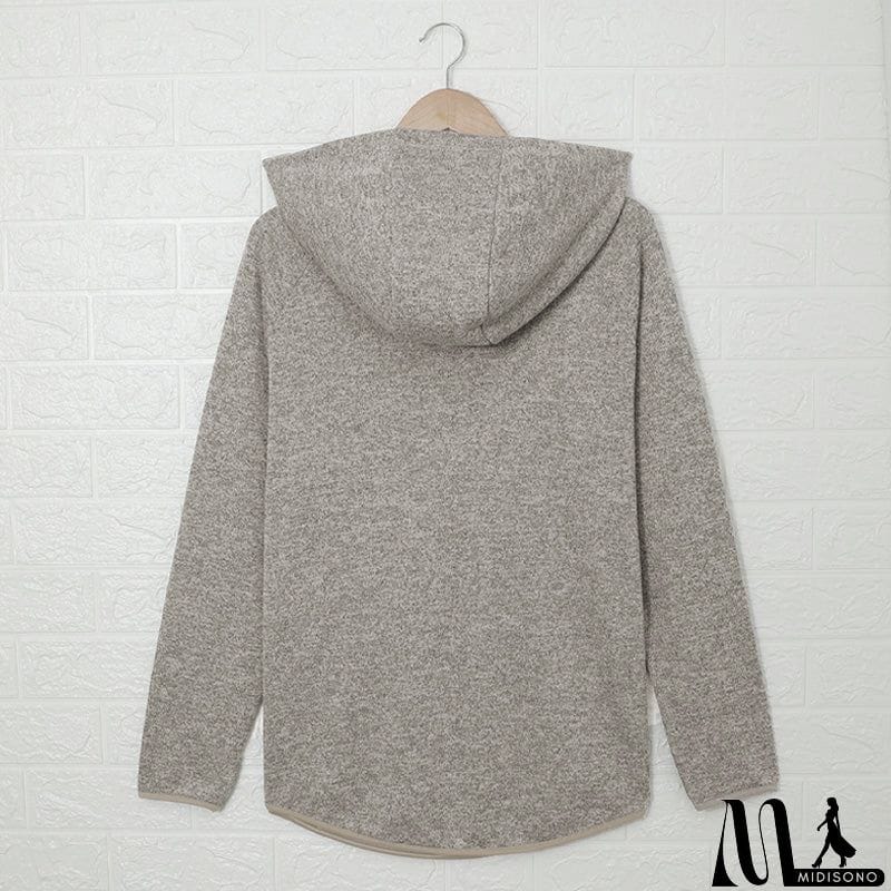 MidiSono - Women's Brown Heathered Print Button Snap Neck Pullover Hoodie