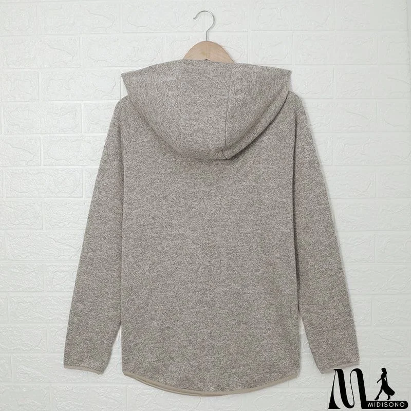 MidiSono - Women's Brown Heathered Print Button Snap Neck Pullover Hoodie