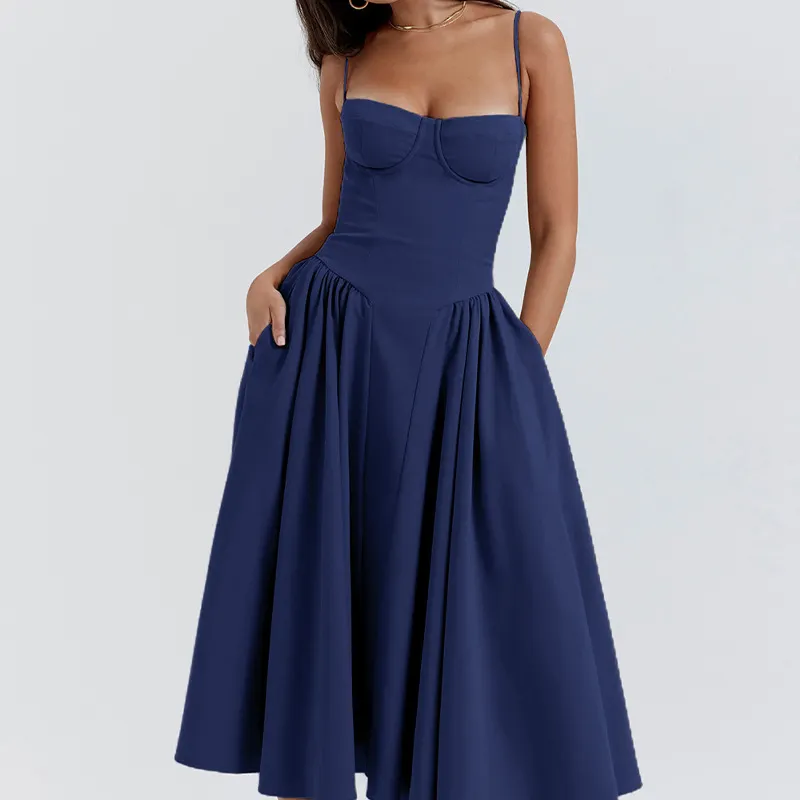 Brownm Brownm Women's French Elegant Retro Style Dopamine In A Sling Winter Dress Women