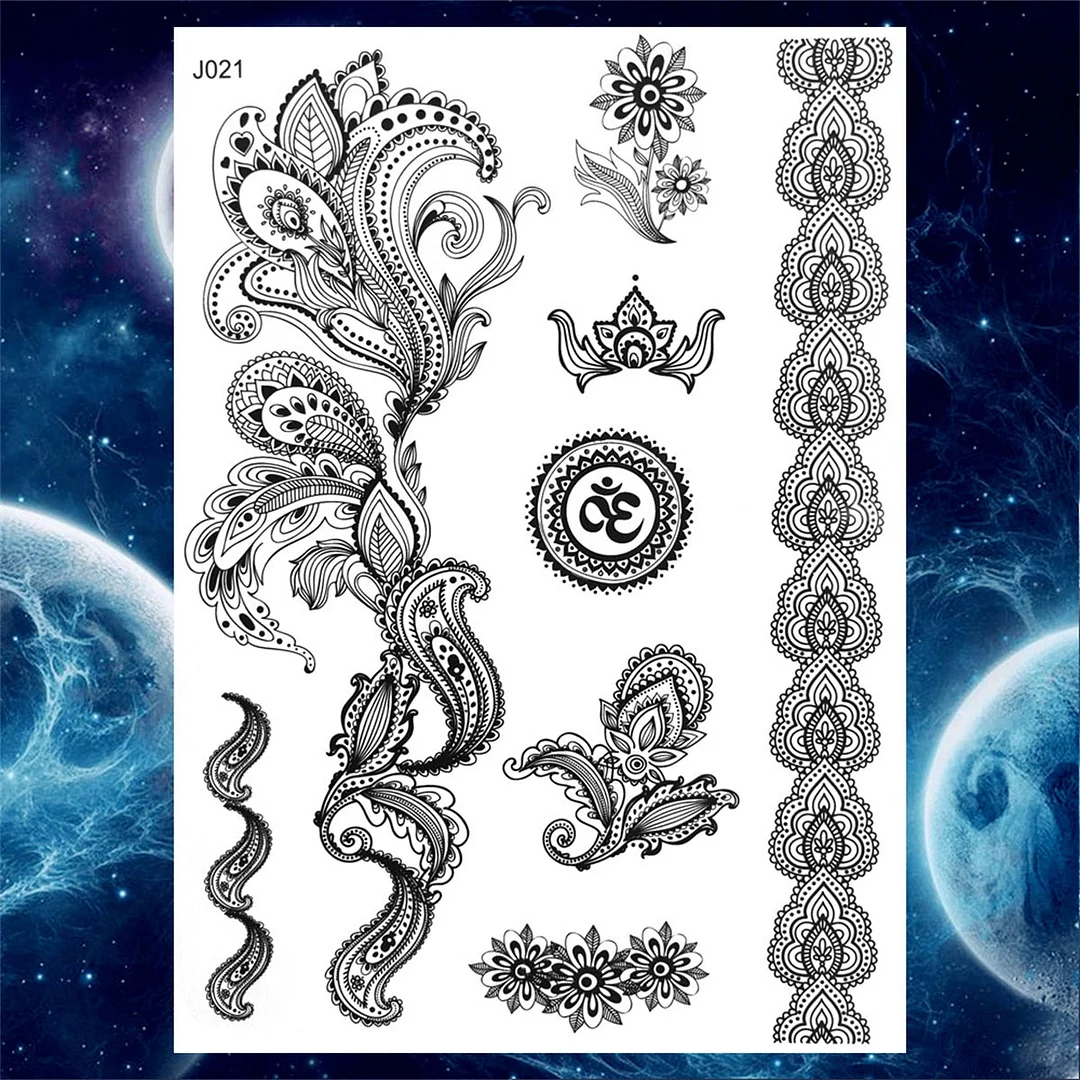 Lace Butterfly Temporary Tattoos For Women Girls Kids Tribal Black Henna Tattoo Sticker Mandala Flower Fake Jewelry Tatoos Adult