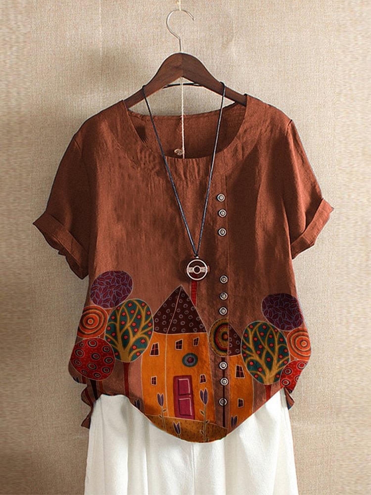 Bestdealfriday Caramel Cotton Blend Plants Casual Shirts Tops 9214532