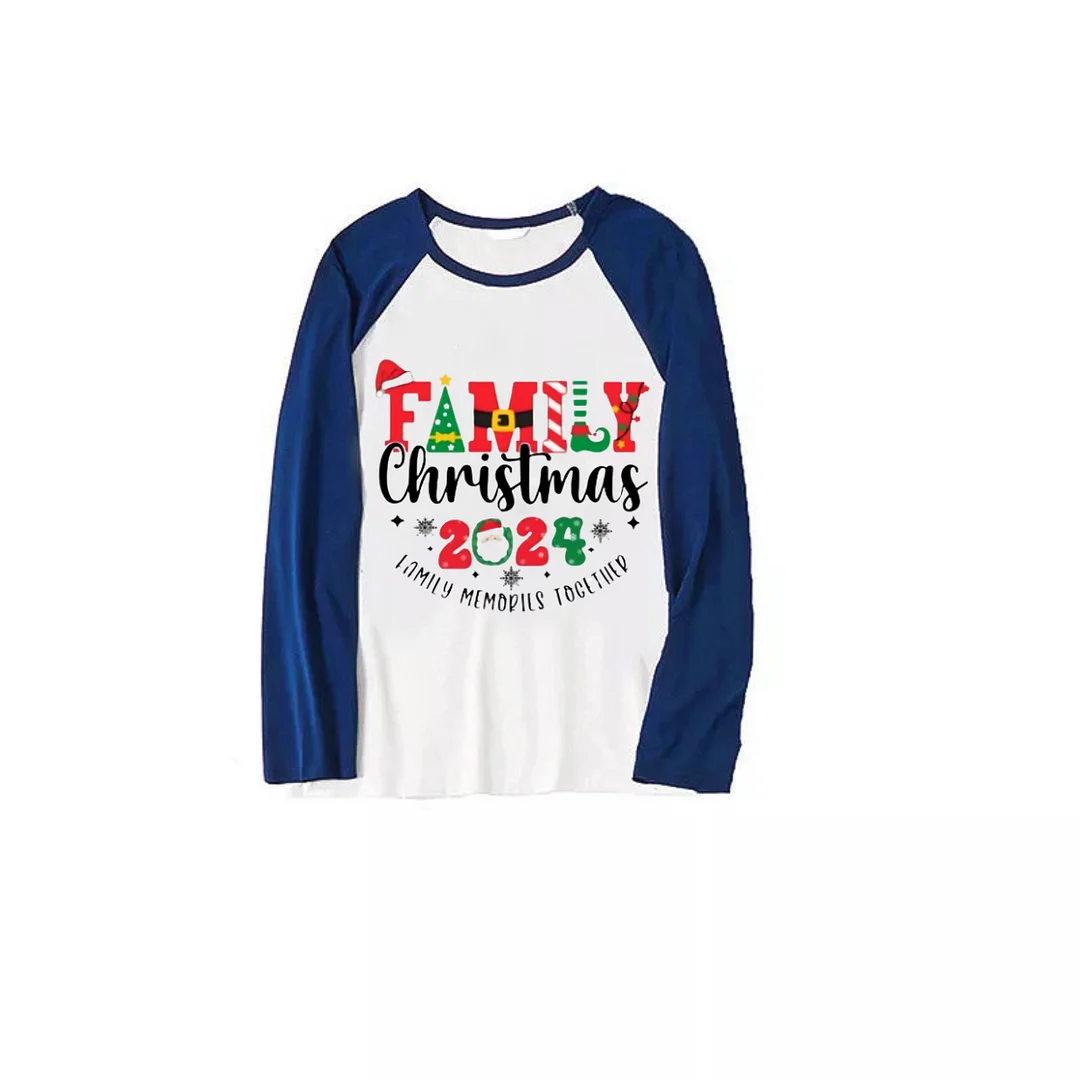 "Family Christmas 2024" Print Blue & Black Plaid Family Matching Pajamas
