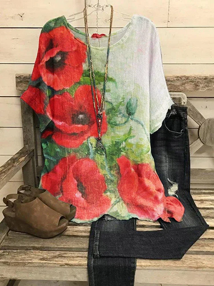 Women's Poppy Flower Memorial Day Casual Top