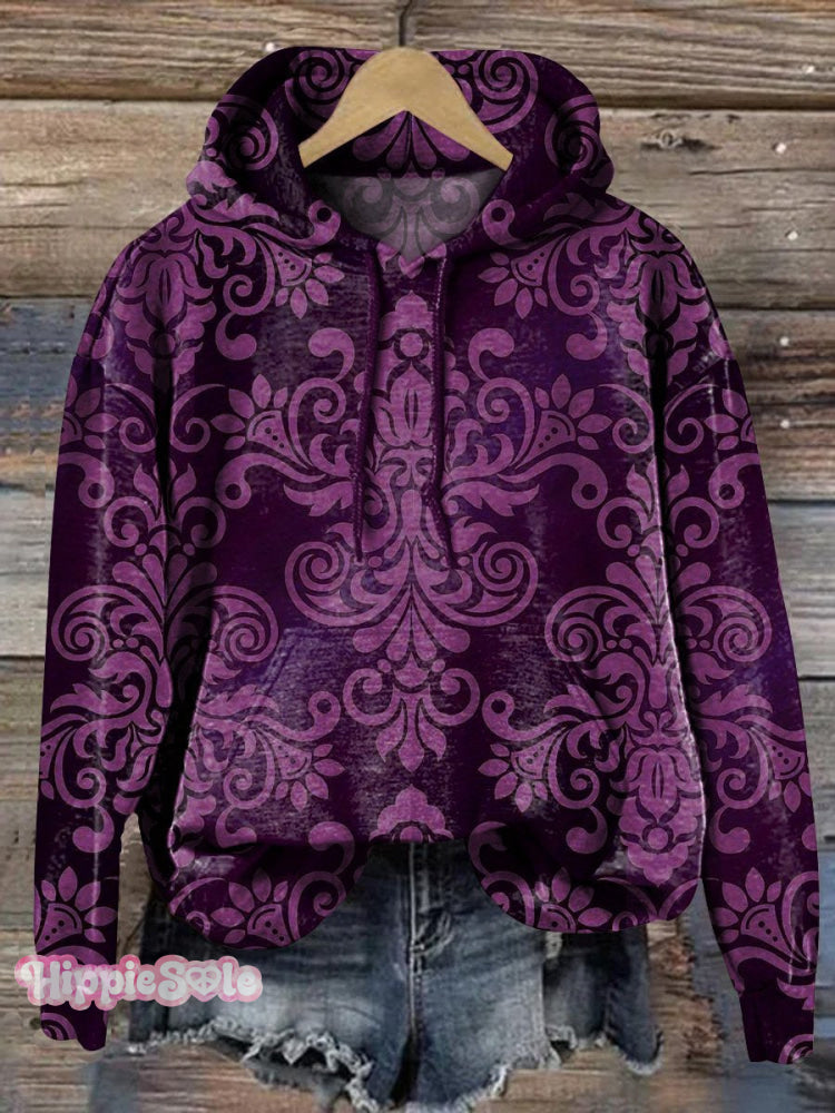Vintage Floral Pattern Printed Casual Hoodie Sweatshirt Multicolor / S