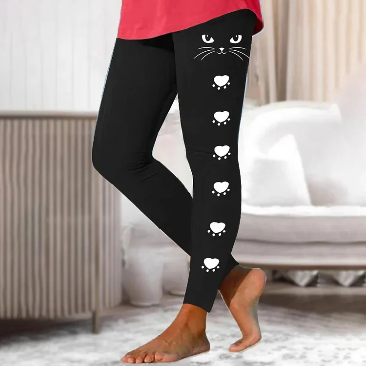 Simpfit Damen-Leggings mit Pfotenabdruck-Katzenliebhaber-Motiv