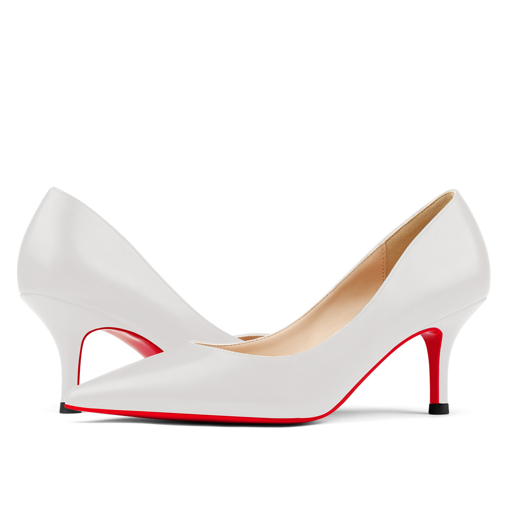 60mm Pointed Toe Red Bottom Kitten Heels Daily Matte Pumps for Women-MERUMOTE