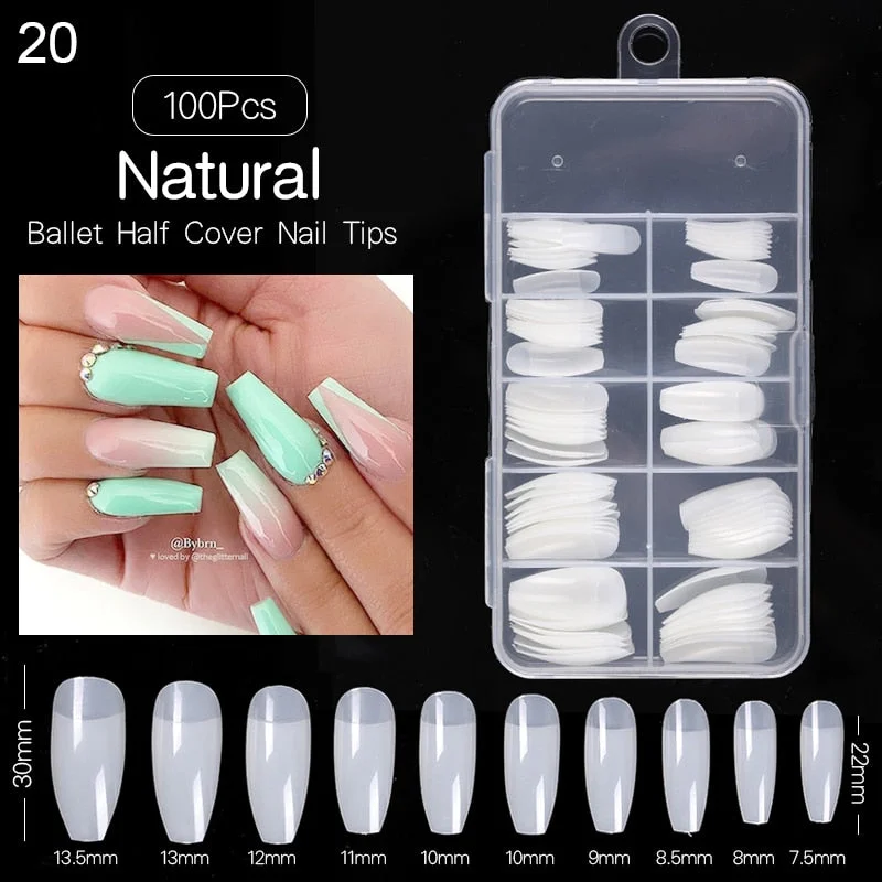 1Set False Nail Tips Fan Nature Nail Art Round Full Cover Display Practice Tools Fake Nails Manicure Acrylic UV Gel Polish-Nail Inspo