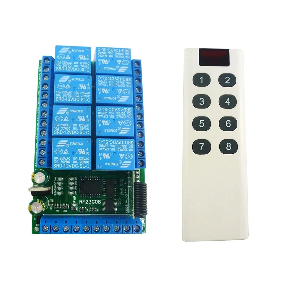 433M RF Wireless Controller EV1527 Learning Code kit DC 5V/12V/24V 8CH OOK RC Remote Control Handle Relay Board