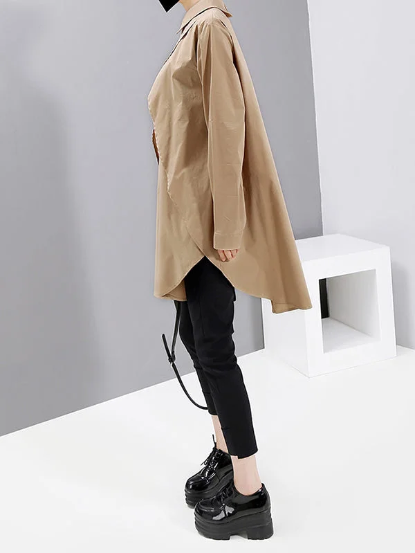 Loose Cropped Solid Color Lapel Shirt