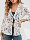 Elegant Floral Lace Cardigan - 3/4 Sleeve, Sheer, Open Front Design - Versatile for Casual or Evening Wear, Women's Fashion Top