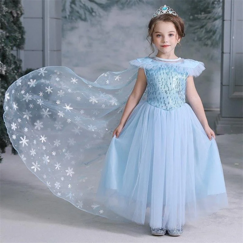 Long Sleeve Girls Christmas Dress Princess Dress up Halloween Party Gown Cartoon Character Cosplay Costume for Kids Children