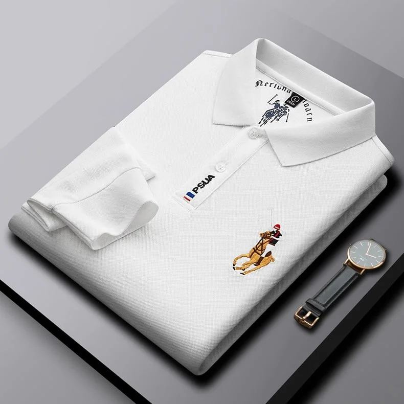 Men's Business Casual Embroidered Lapel Long Sleeve Polo Shirt