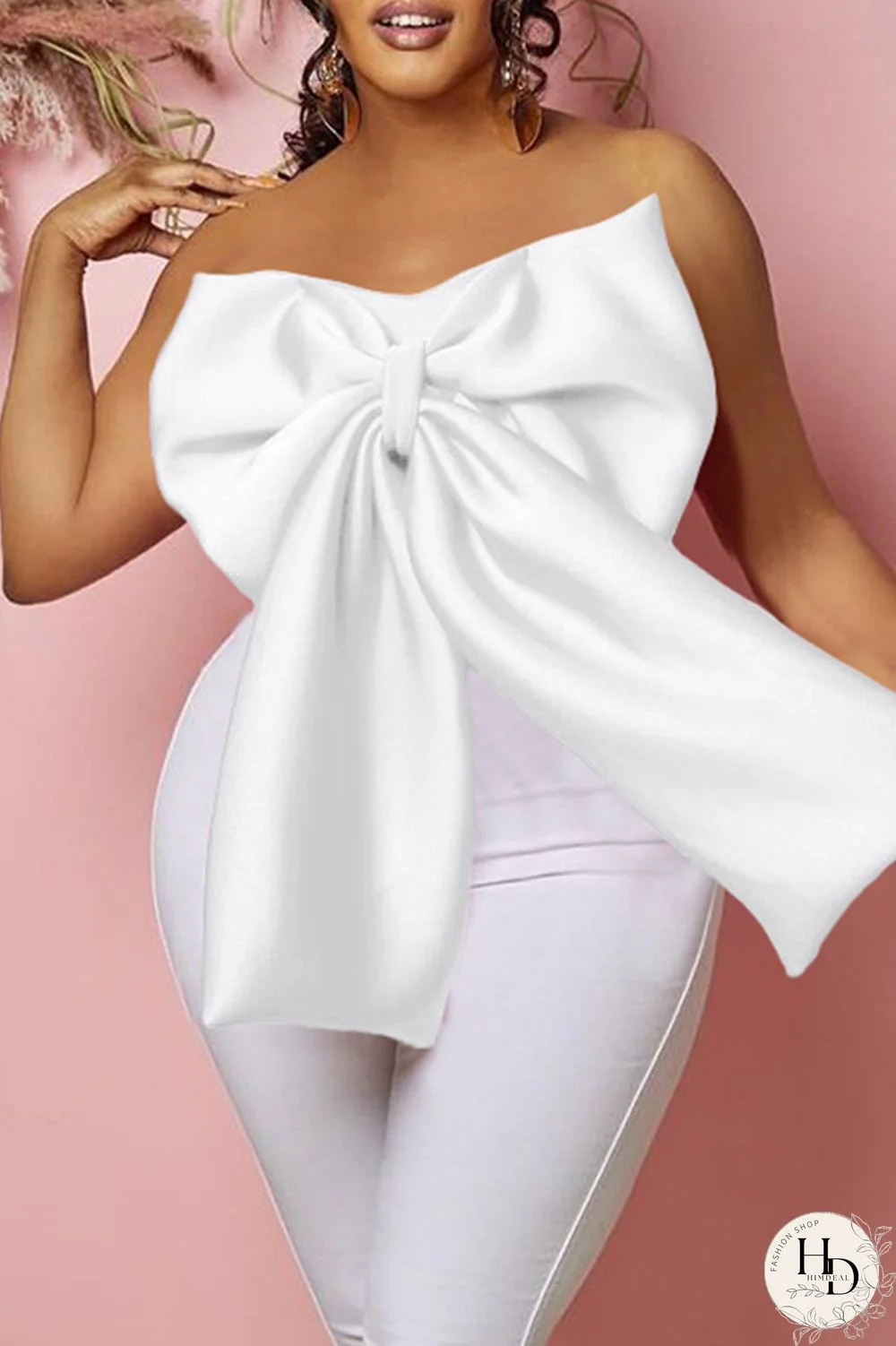 White Sexy Solid Backless With Bow Strapless Tops