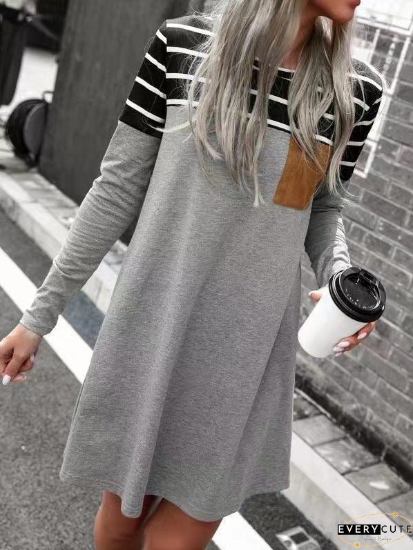 Dresses Loose Striped Pocket Panel Long Sleeve Dress for Women