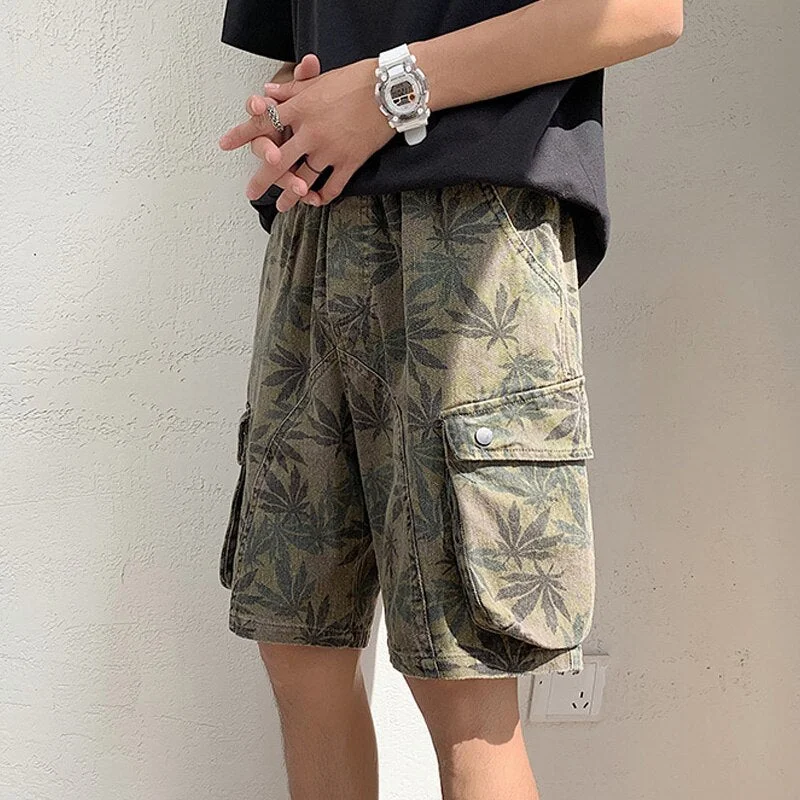 Aonga Newest Gym Shorts Men Army Green Camouflage Fallen Leaves Creative Designs Men Shorts Jogger Fitness Running Shorts Casuais