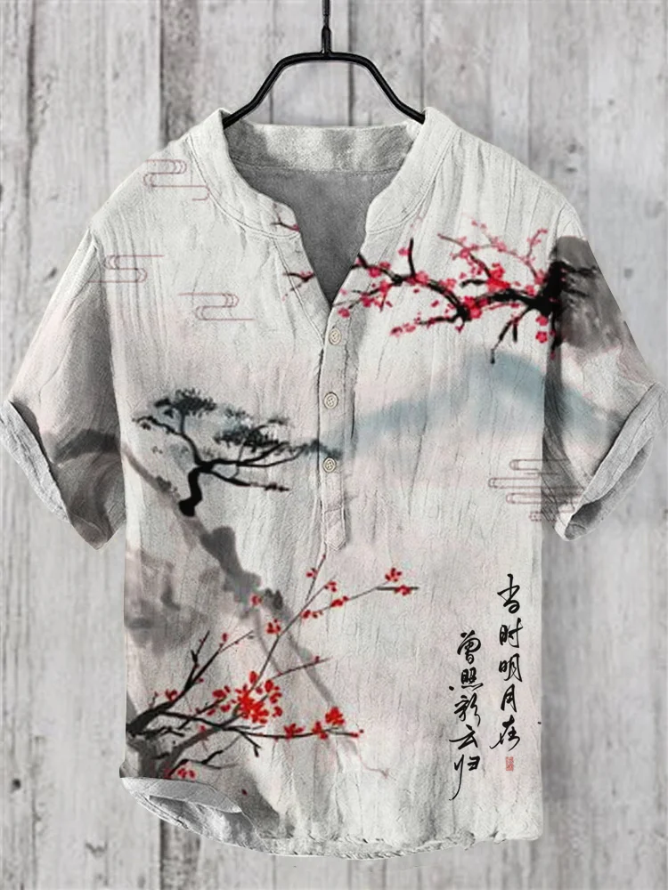 Men's Ink Landscape Painting Cotton And Linen Shirt