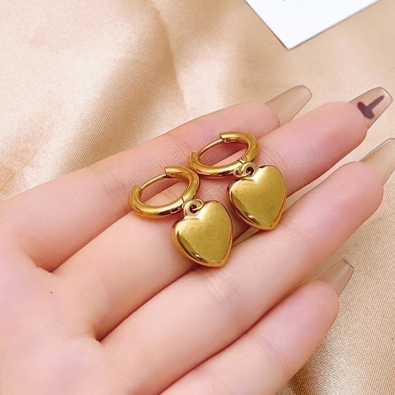 1 Pair Hip-Hop Vintage Style Heart Shape Polishing Plating 304 Stainless Steel Gold Plated Silver Plated Drop Earrings
