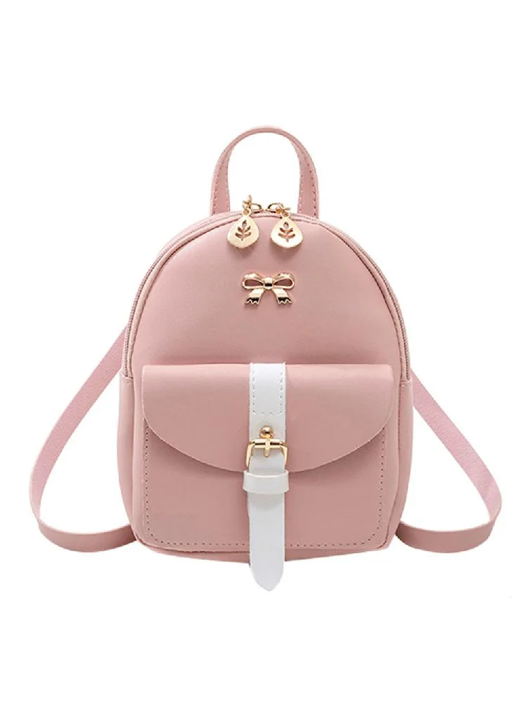 Hit Color Bowknot Backpacks Women Shoulder Leather Crossbody Bags (Pink)
