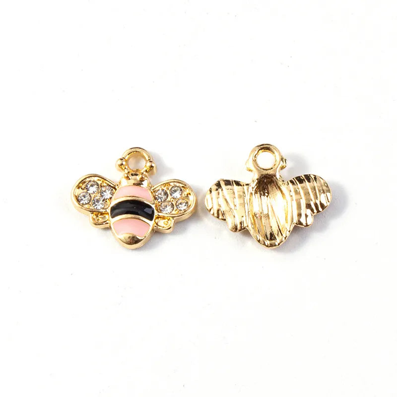 10 PCS/Package Hole 2~2.9mm Alloy Rhinestones Bee Pendant