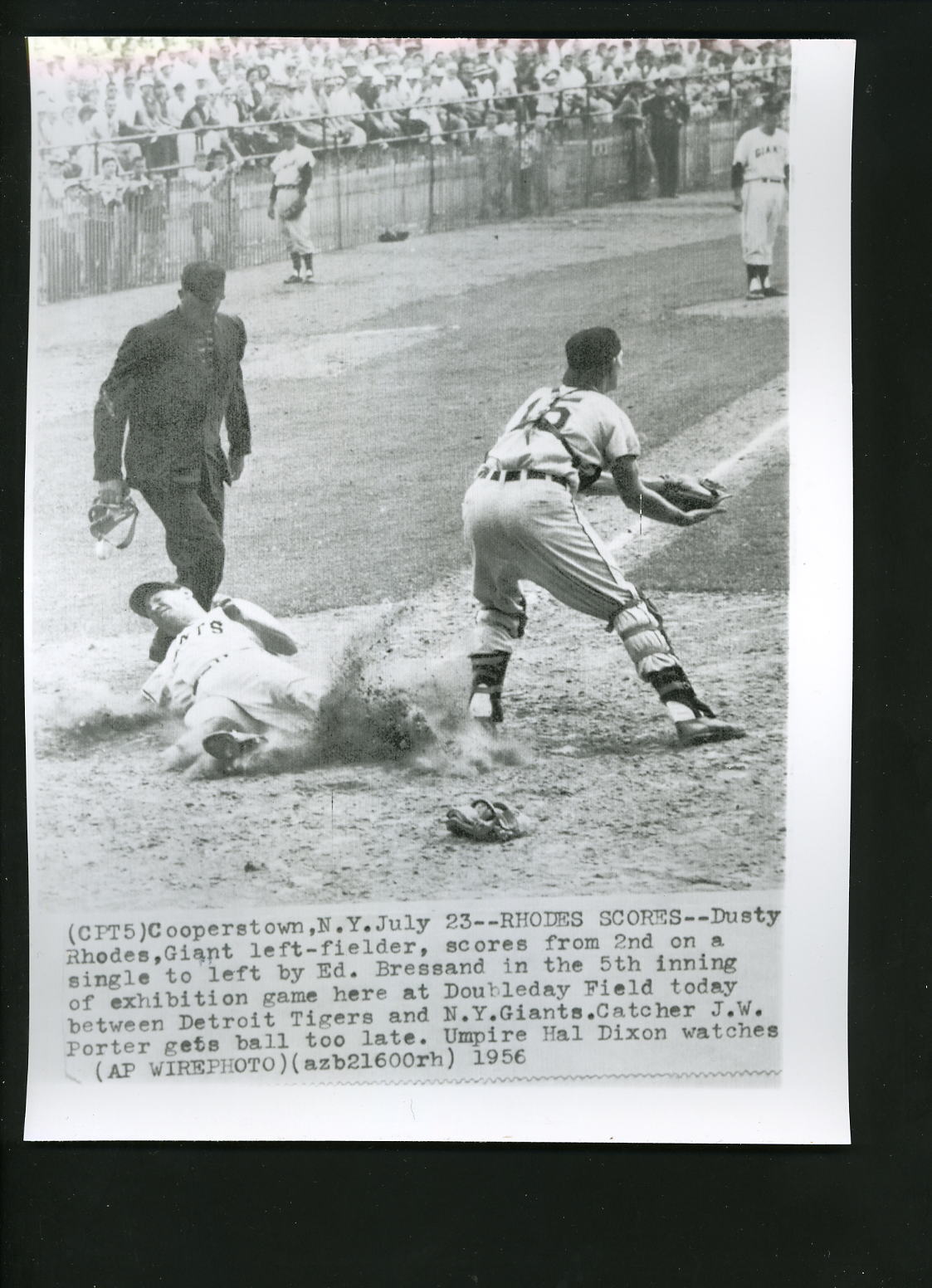 Dusty Rhodes & J.W. Porter 1956 Press Photo Poster painting Doubleday Field Giants vs. Tigers