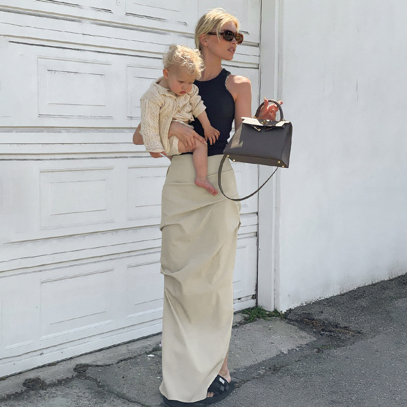 Ootddress Summer For Women Split Y2K Pencil Skirts Bodycon High Waist Solid Fashion Ladies Streetwear Pleated Irregular Maxi Skirt