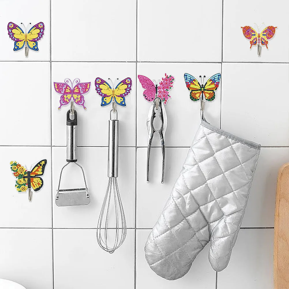 5D DIY 8Pcs Butterfly Diamond Painting Hooks Diamond Art Craft Wall Hooks Home Decor