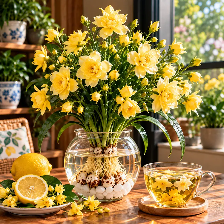 Layered double tea flower bloom