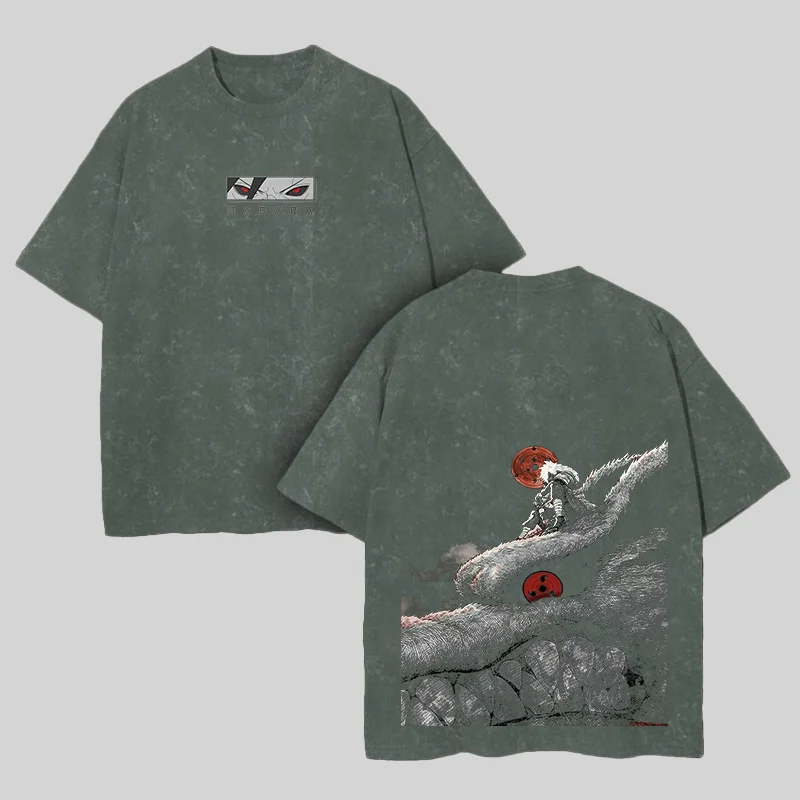 Retro Uchiha Madara X Naruto Anime Oversize Washed T-Shirt