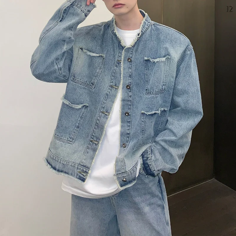 Zingj Zingj Old Edge Popular Logo High Street Denim Jacket Men And Women Loose Niche Design Casual Wash Vintage Gradient Jacket