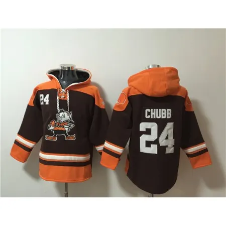 Men's Cleveland Browns #24 Nick Chubb Brown Lace-Up Pullover Hoodie G40V